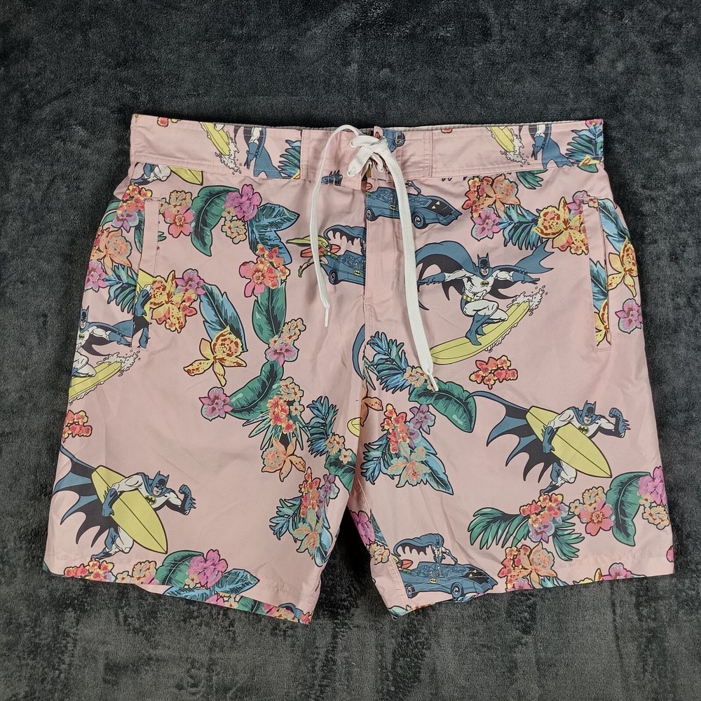Batman Swim Trunks Men XL Pink Surf Comic Book Tropical Board Shorts